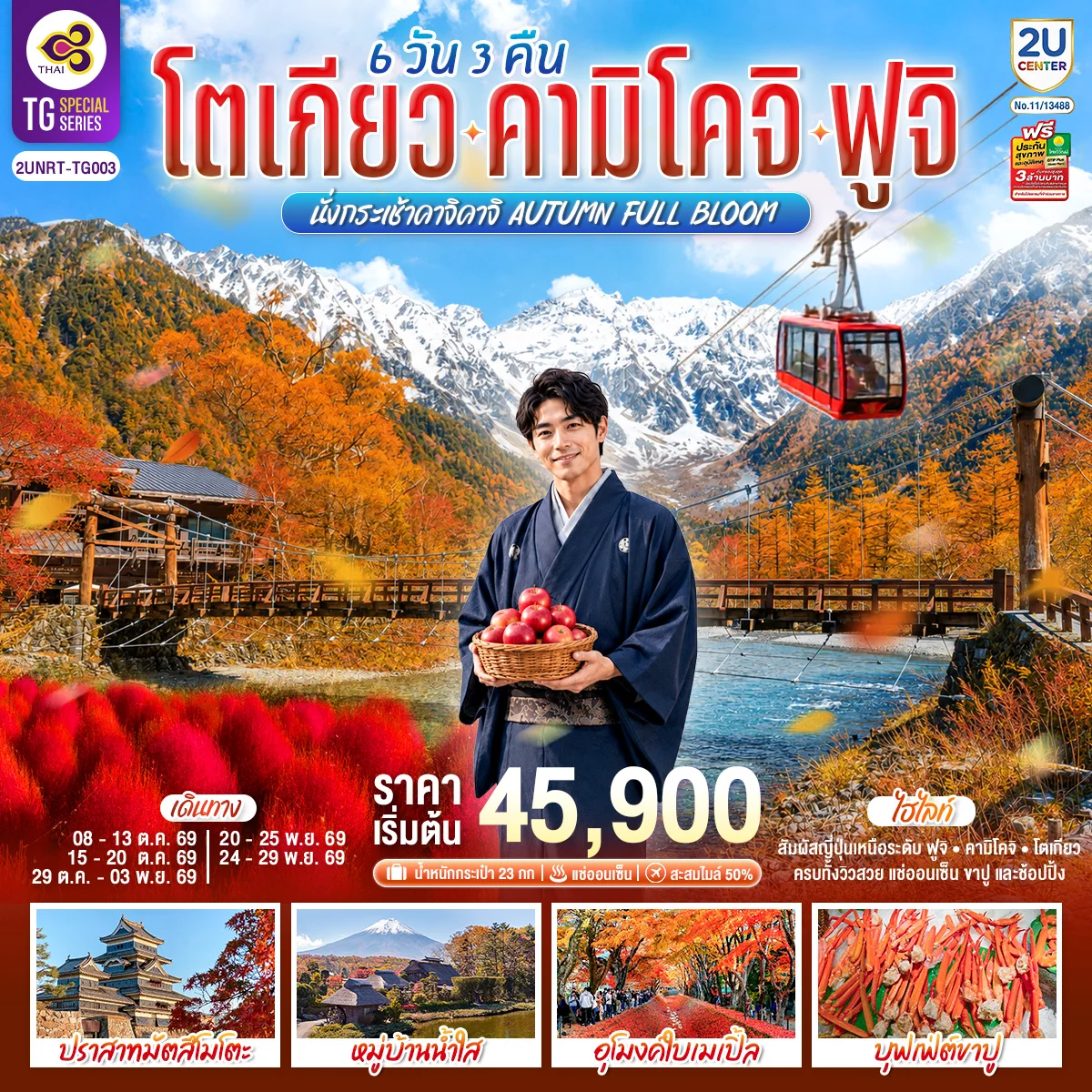 ทัวร์ญี่ปุ่น โตเกียว คามิโคจิ ฟูจิ นั่งกระเช้าคาจิคาจิ AUTUMN FULL BLOOM 6วัน 3คืน (TG)